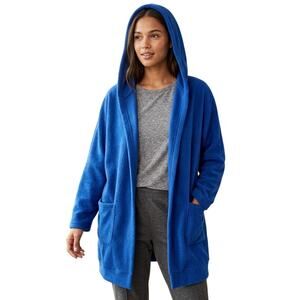 Milly Penzance Fleece Cardigan Womens 2X Blue Longline Hooded Open Cozy Warm NWT